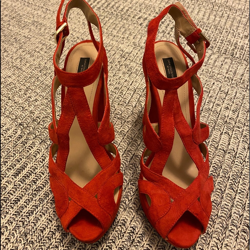 Zara Red Suede Platform Heels - image 2